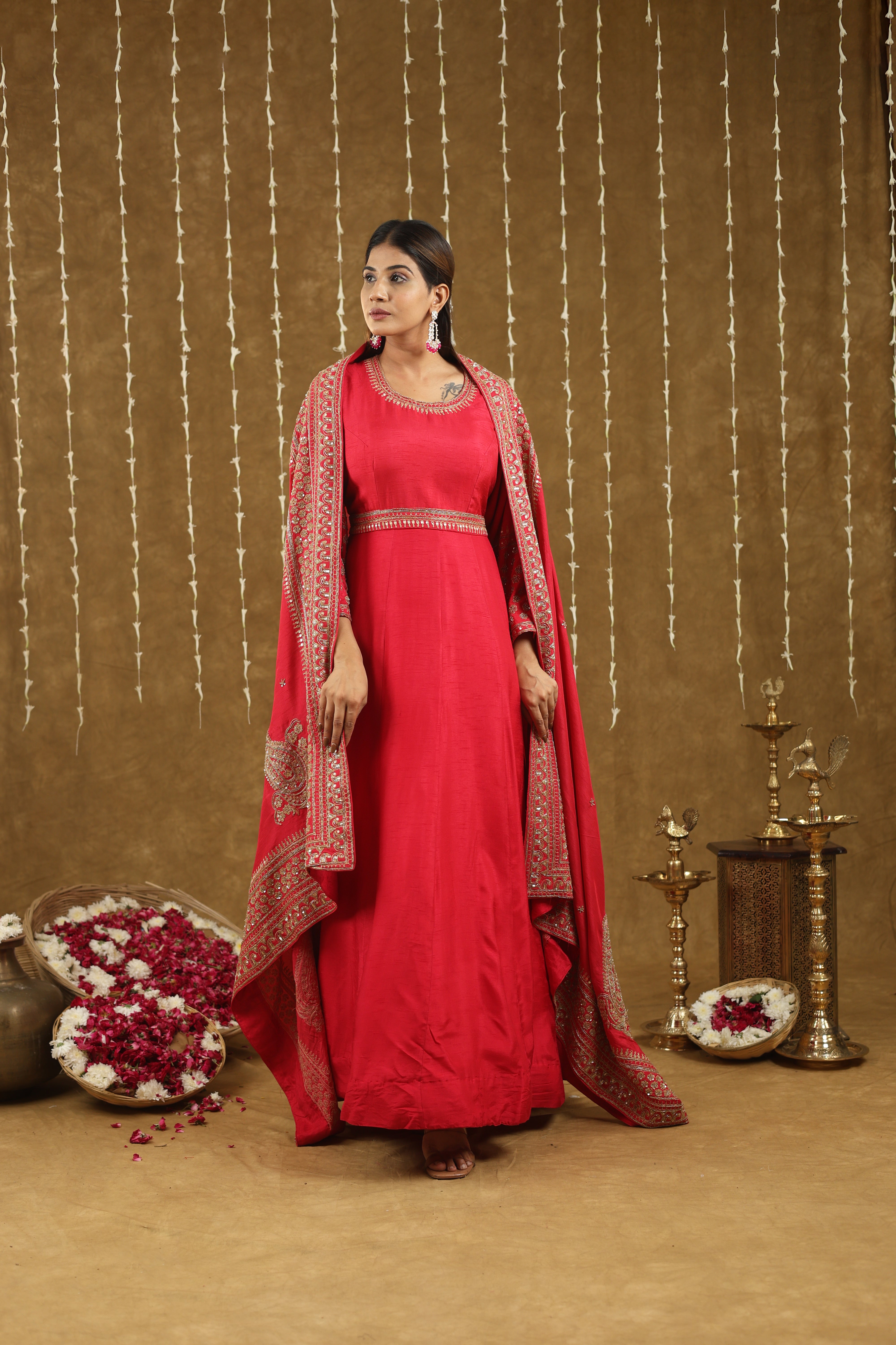 Mahira Red Anarkali Suit Set With Hand Embroidered Work