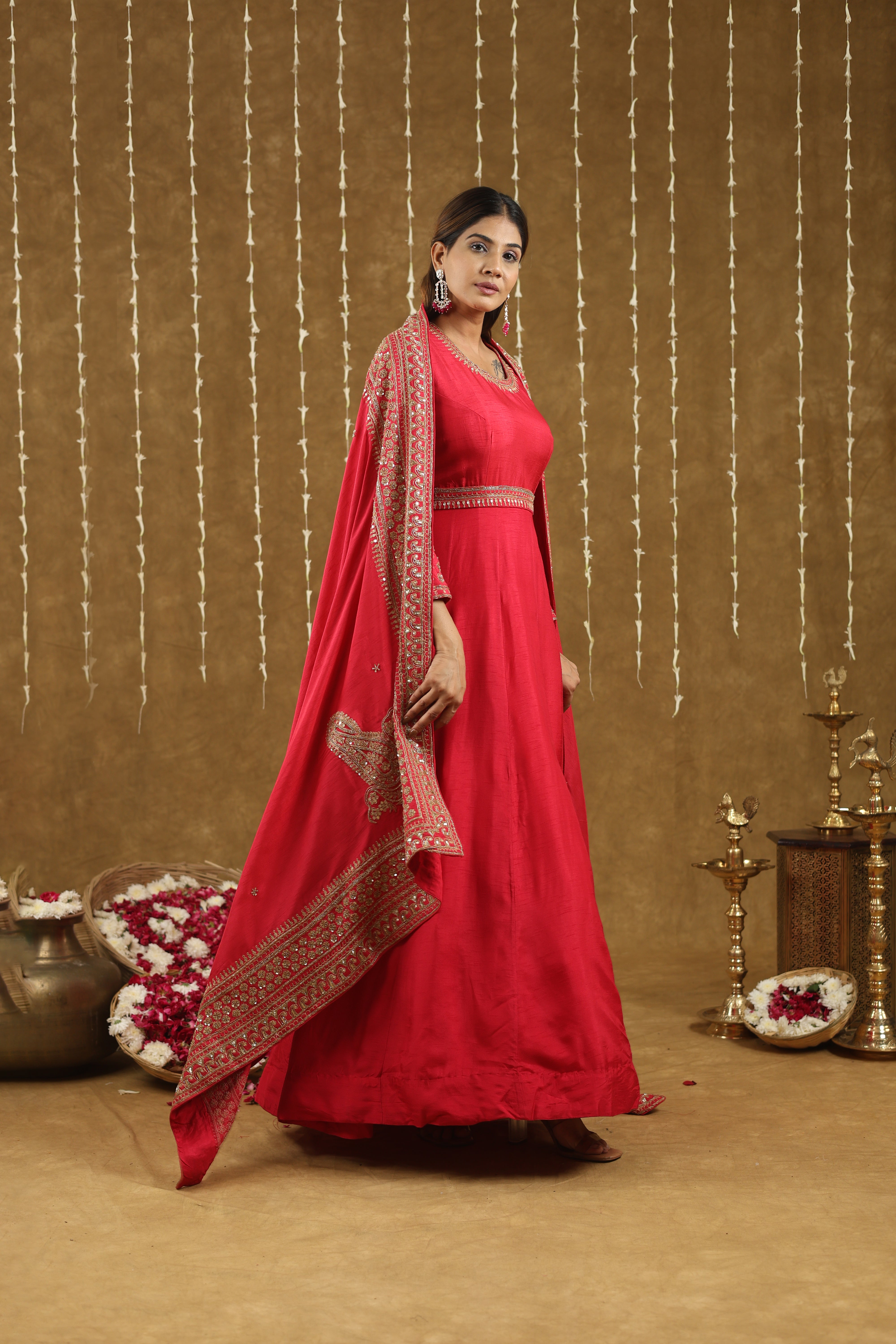 Mahira Red Anarkali Suit Set With Hand Embroidered Work