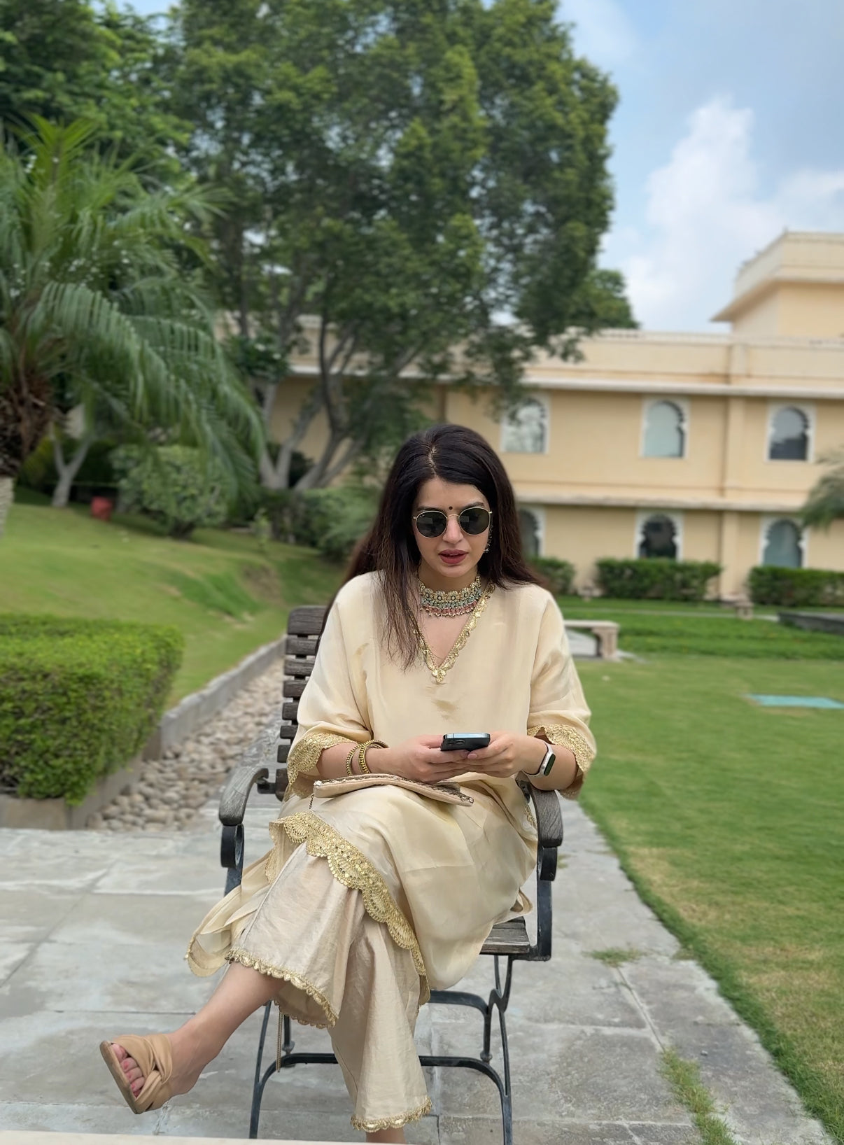 Saba Ivory Tissue Kaftan Set
