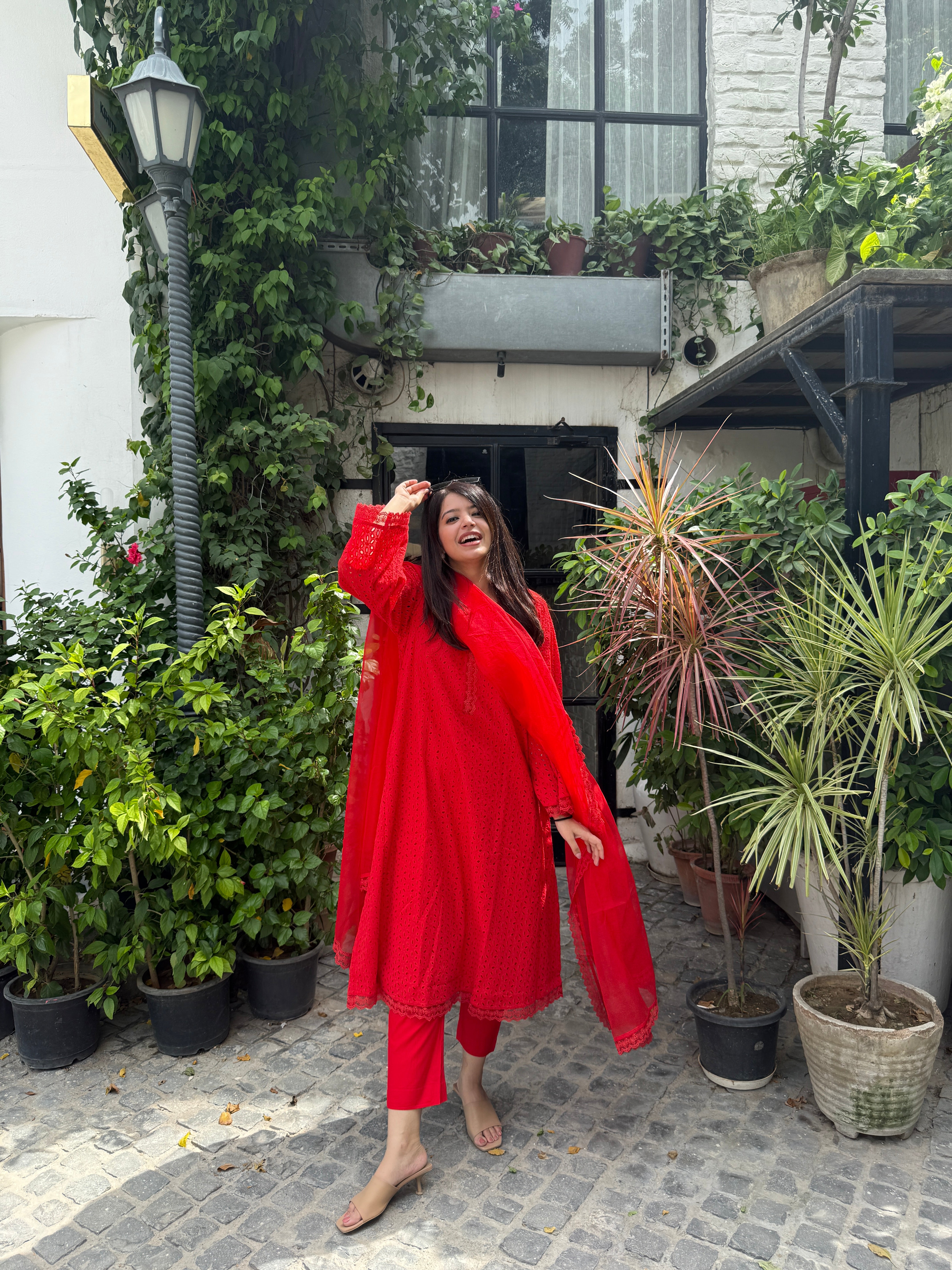 Aafreen Red Kurta Set with Organza Dupatta