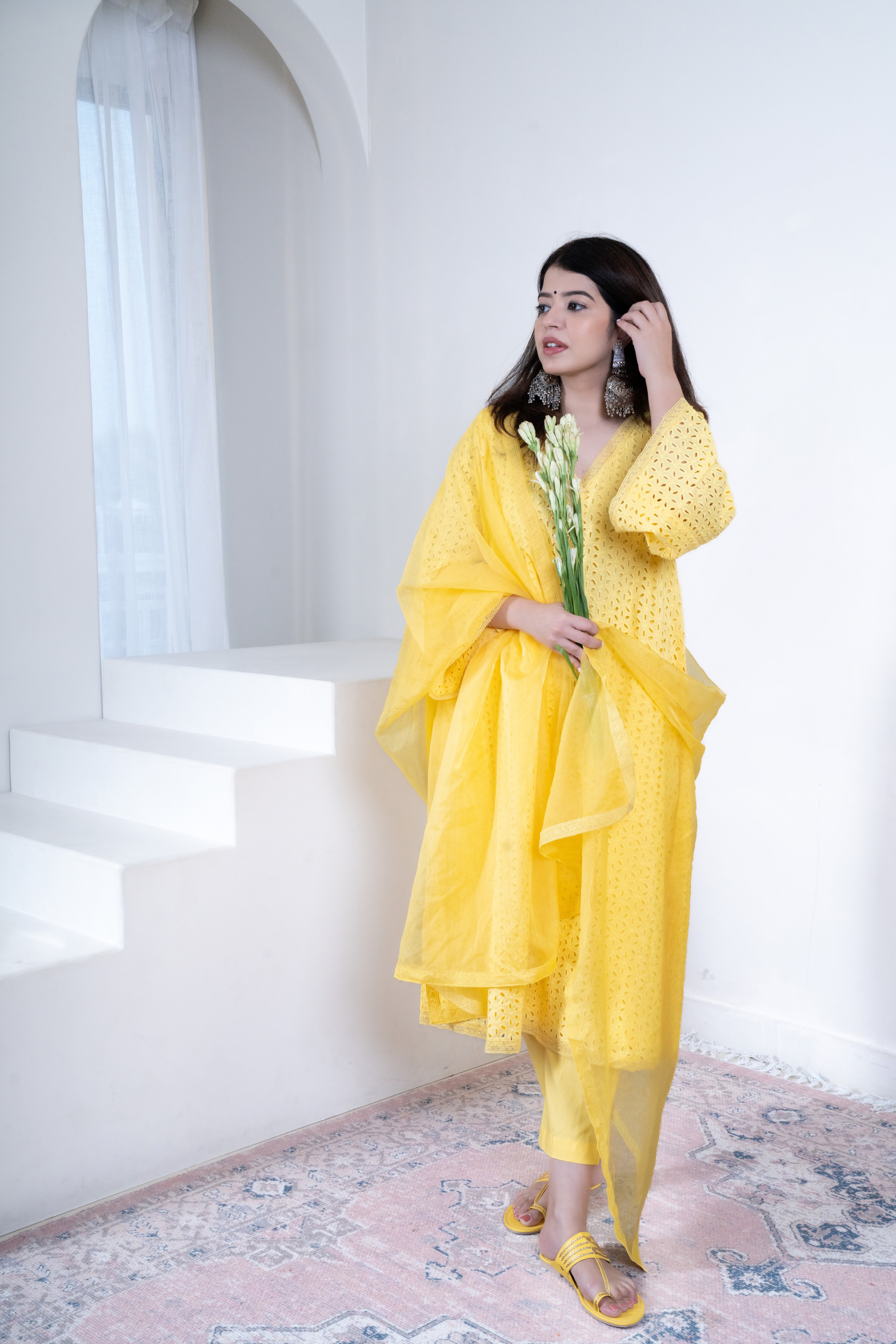 Aafreen Yellow Kurta Set with Organza Dupatta