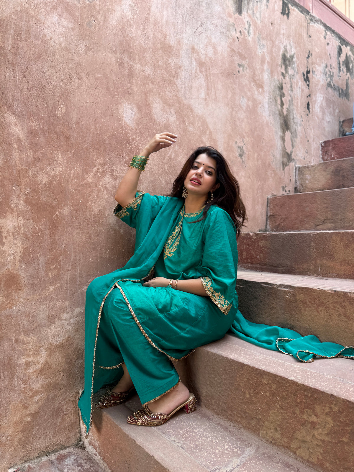 Adaa Turquoise Green Suit Set with Dupatta