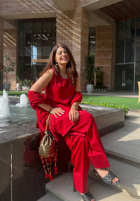 Mahira Red Farshi Suit Set