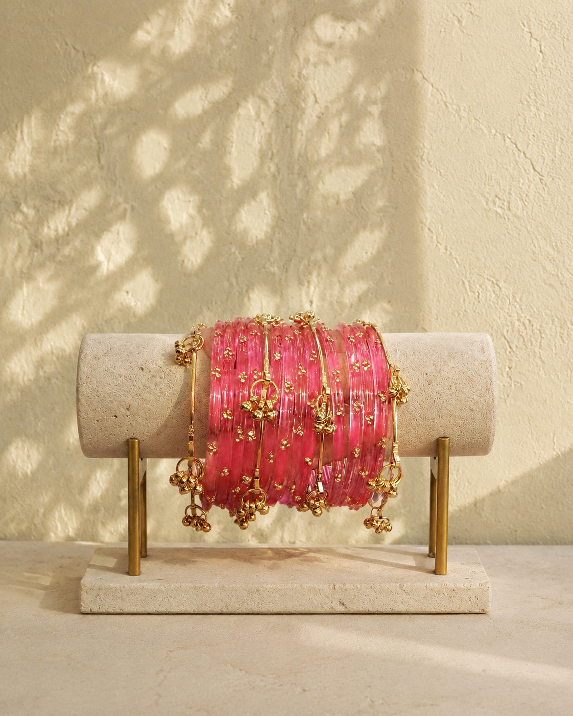 Noori Pink Kashmiri Bangle Set (12 Coloured & 4 Gold Bangles)