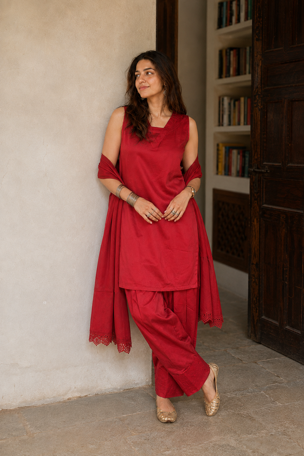 Mahira Red Farshi Suit Set