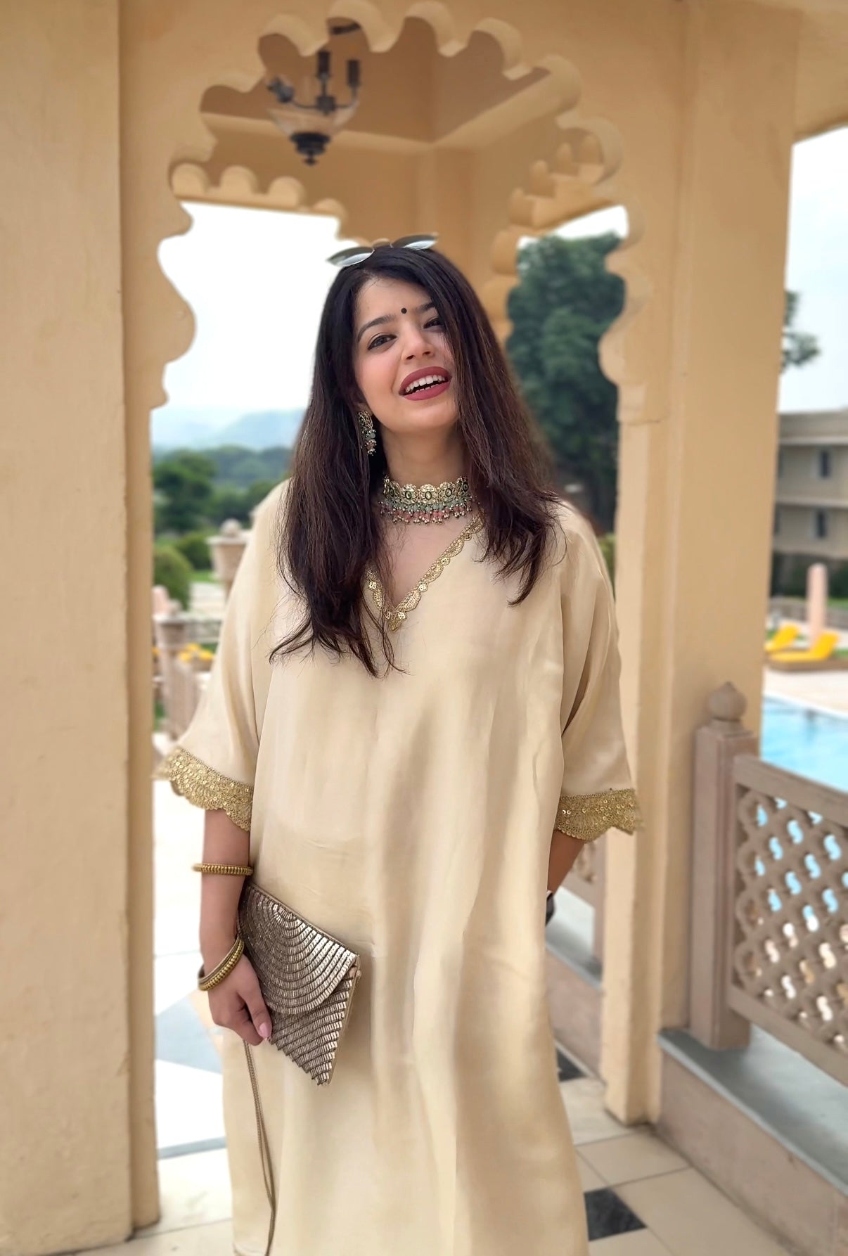 Saba Ivory Tissue Kaftan Set