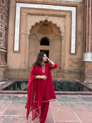 Adaa Red Suit Set with Dupatta