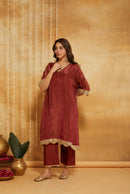 Saba Rust Bloom Tissue Kaftan Set