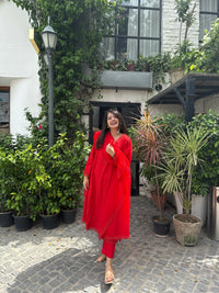 Aafreen Red Kurta Set with Organza Dupatta