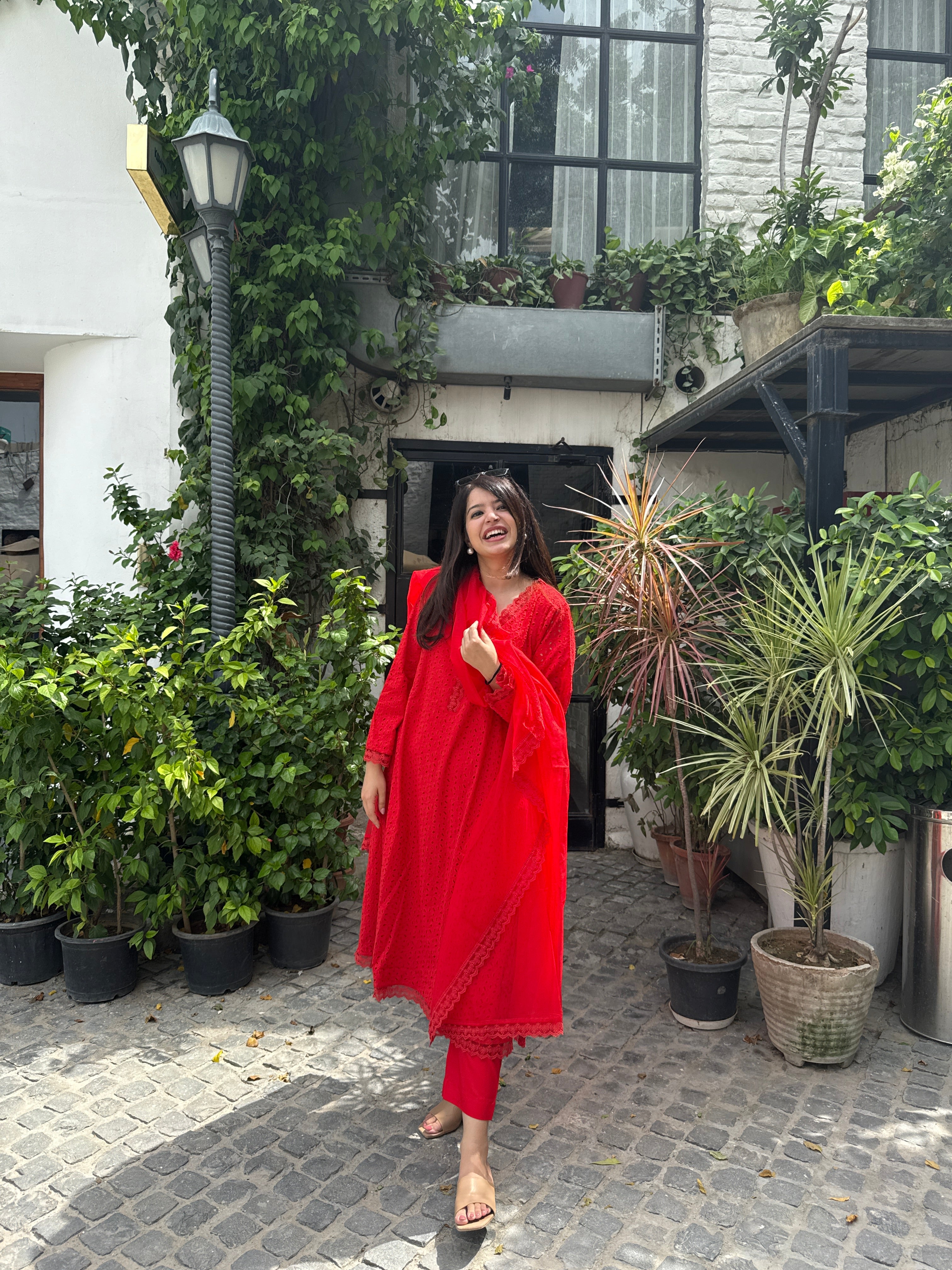 Aafreen Red Kurta Set with Organza Dupatta