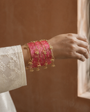 Noori Pink Kashmiri Bangle Set (12 Coloured & 4 Gold Bangles)