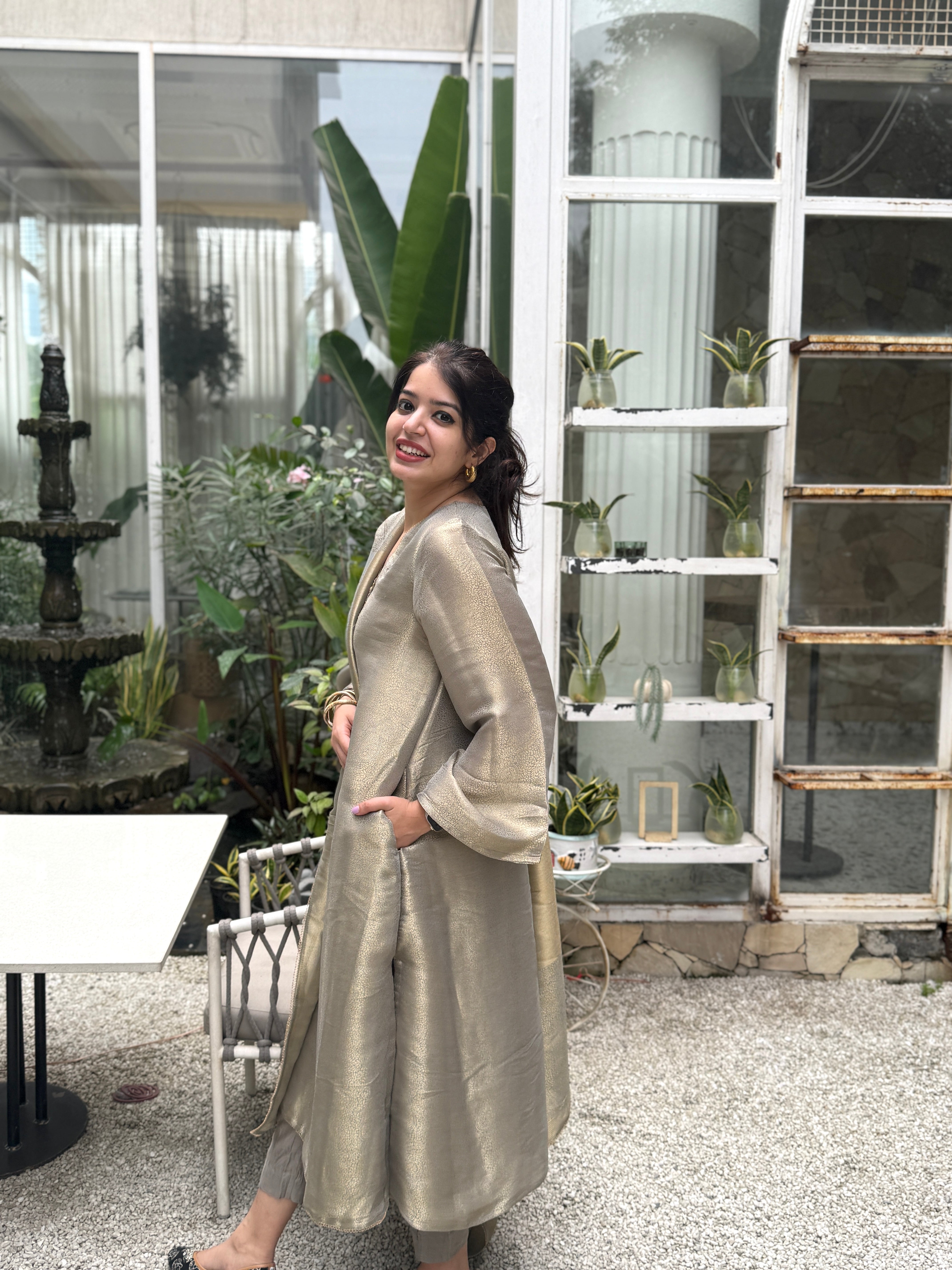 Nargis Grey Tissue Silk Suit Set