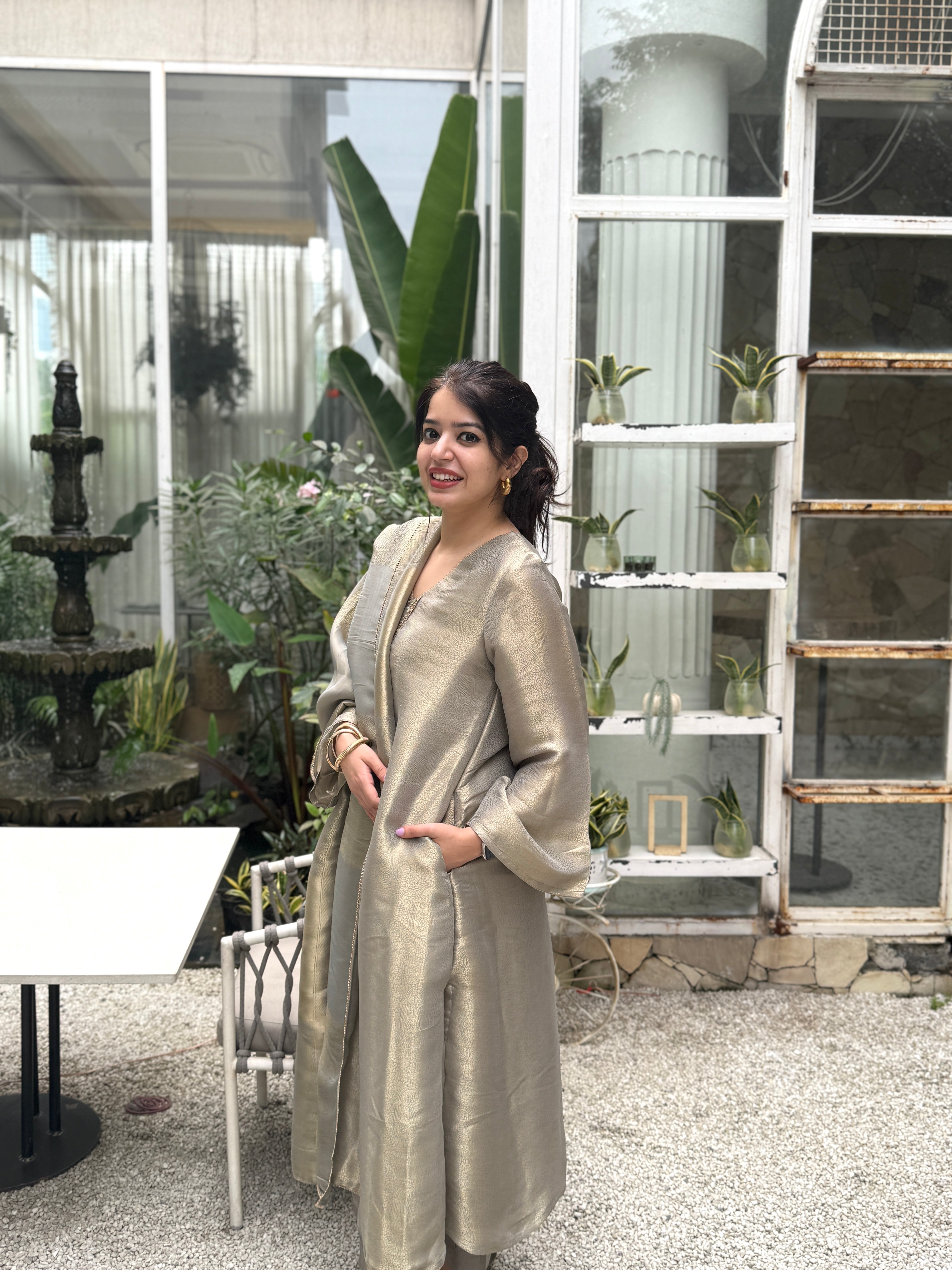 Nargis Grey Tissue Silk Suit Set