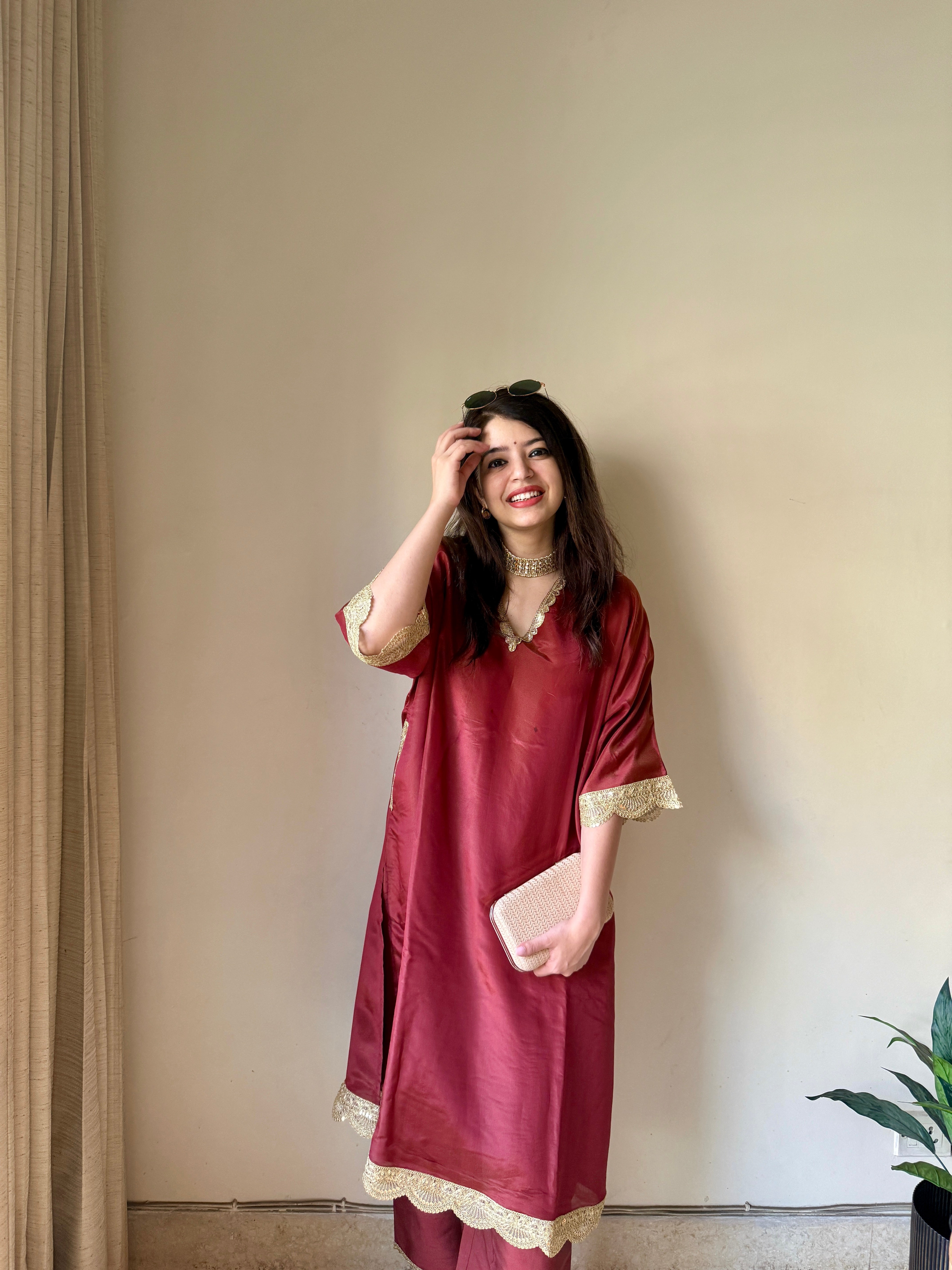 Saba Rust Bloom Tissue Kaftan Set