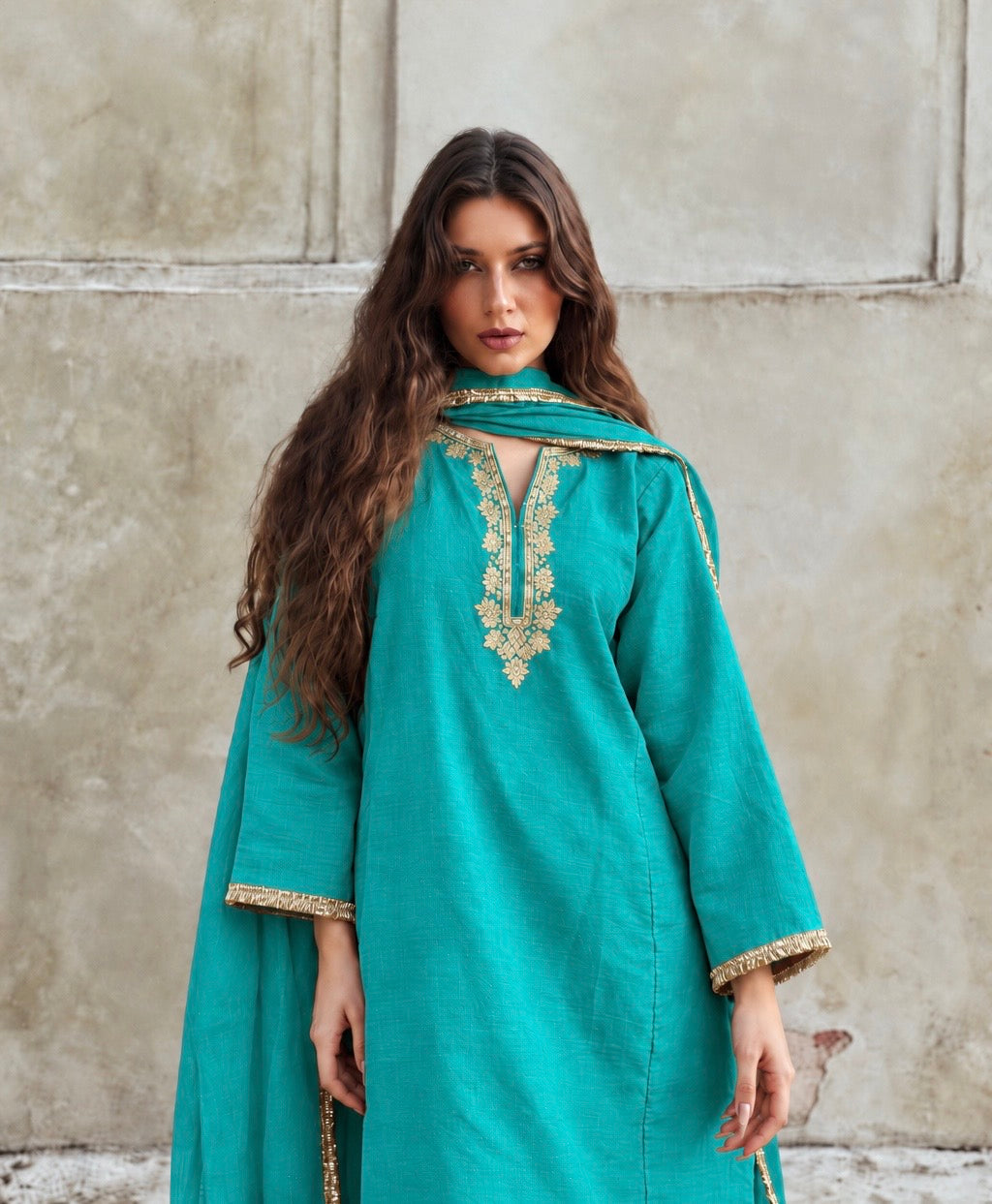 Adaa Turquoise Green Suit Set with Dupatta