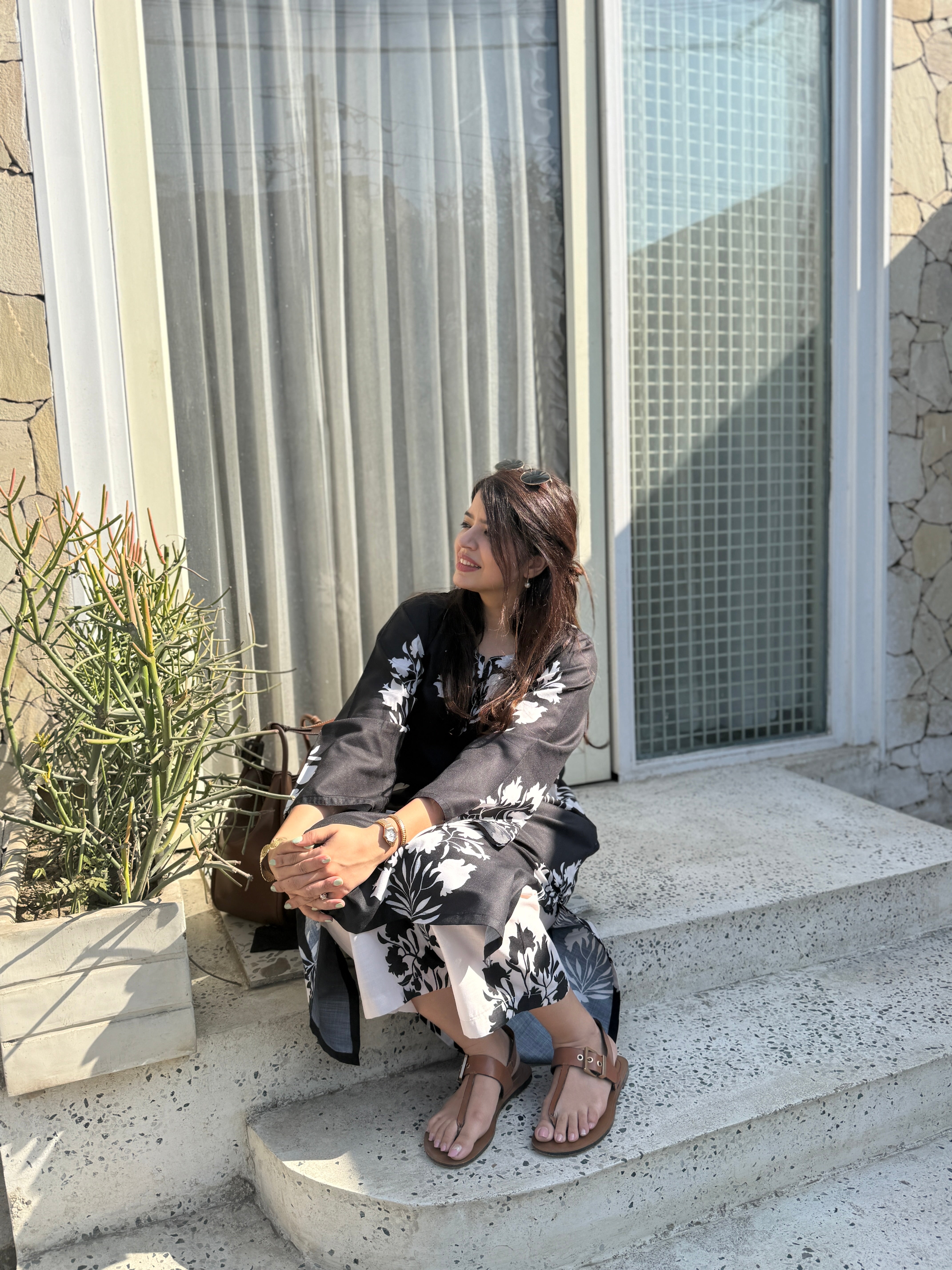 Hania Black Floral Cotton Kurta Set