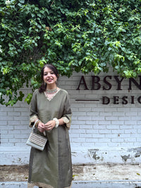 Saba Olive Green Tissue Kaftan Set