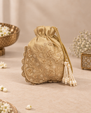 Zareen Champagne Gold Hand Embroidered Potli
