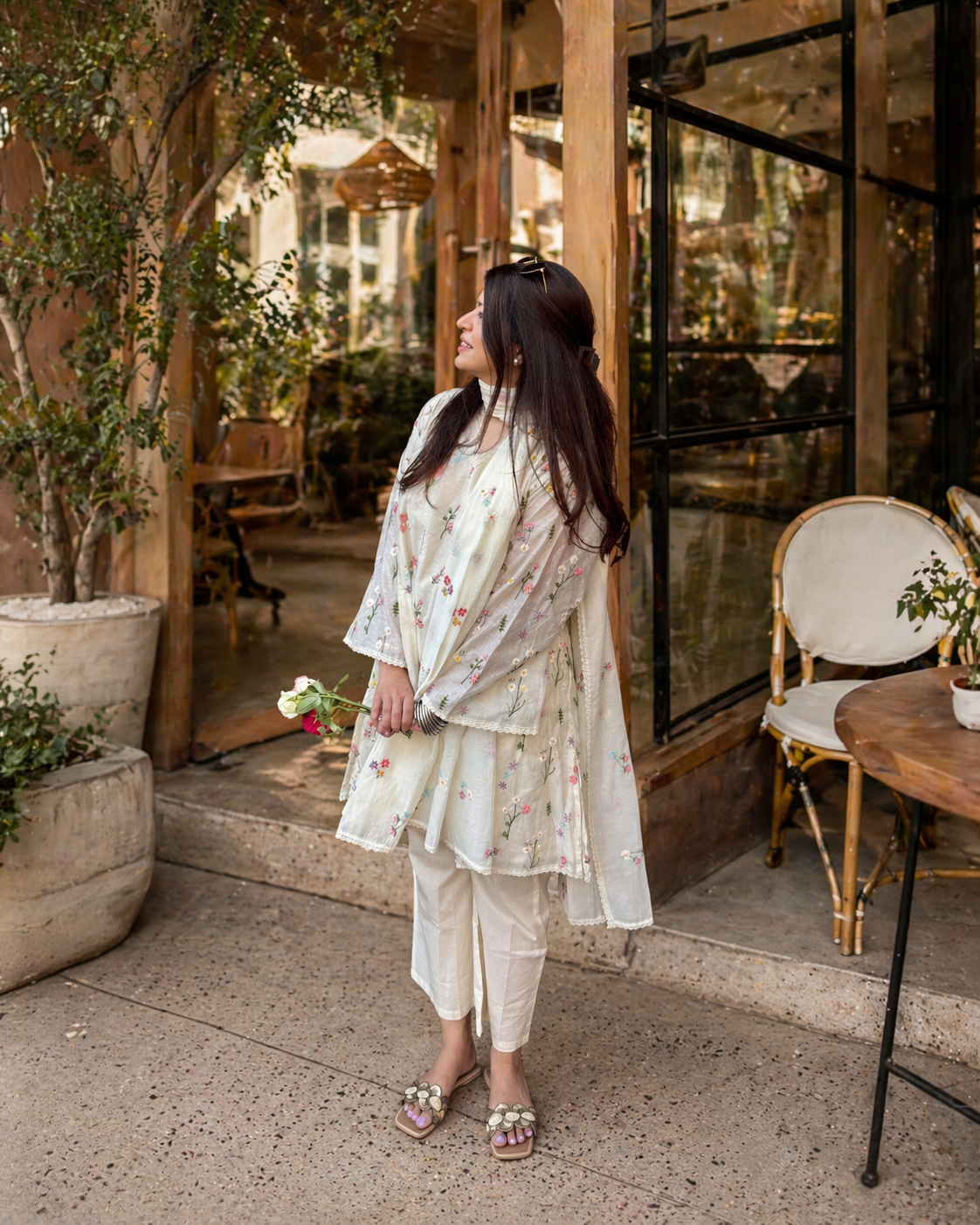 Rida White Floral Embroidered Suit Set