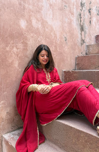 Adaa Red Suit Set with Dupatta