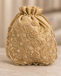 Zareen Champagne Gold Hand Embroidered Potli