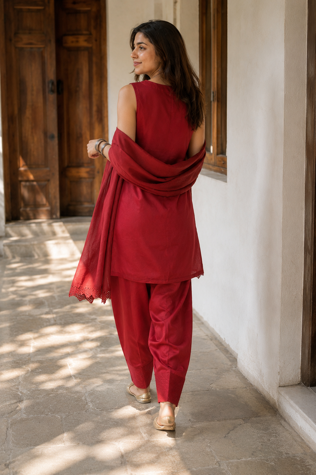 Mahira Red Farshi Suit Set