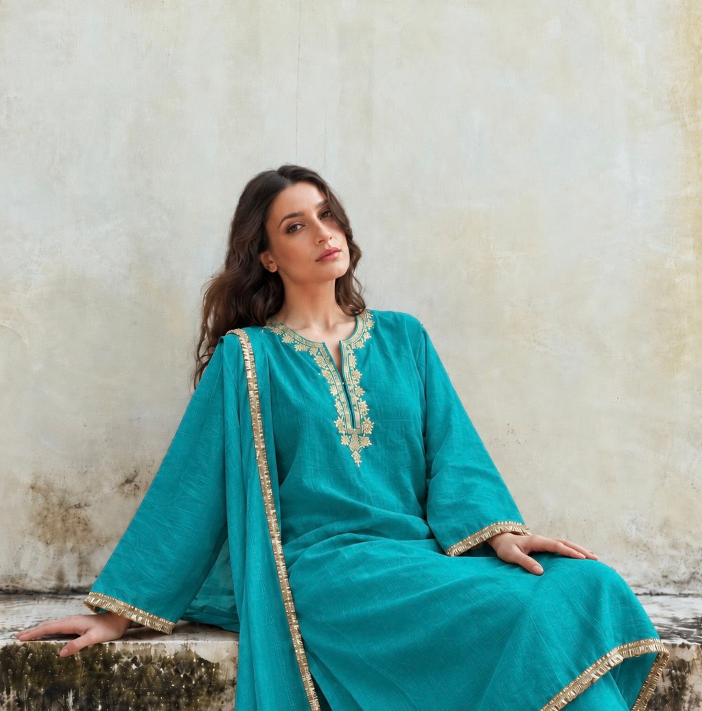 Adaa Turquoise Green Suit Set with Dupatta