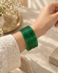 Noori Green Glass Bangle Set - (12 Bangles)