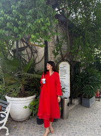 Aafreen Red Kurta Set with Organza Dupatta