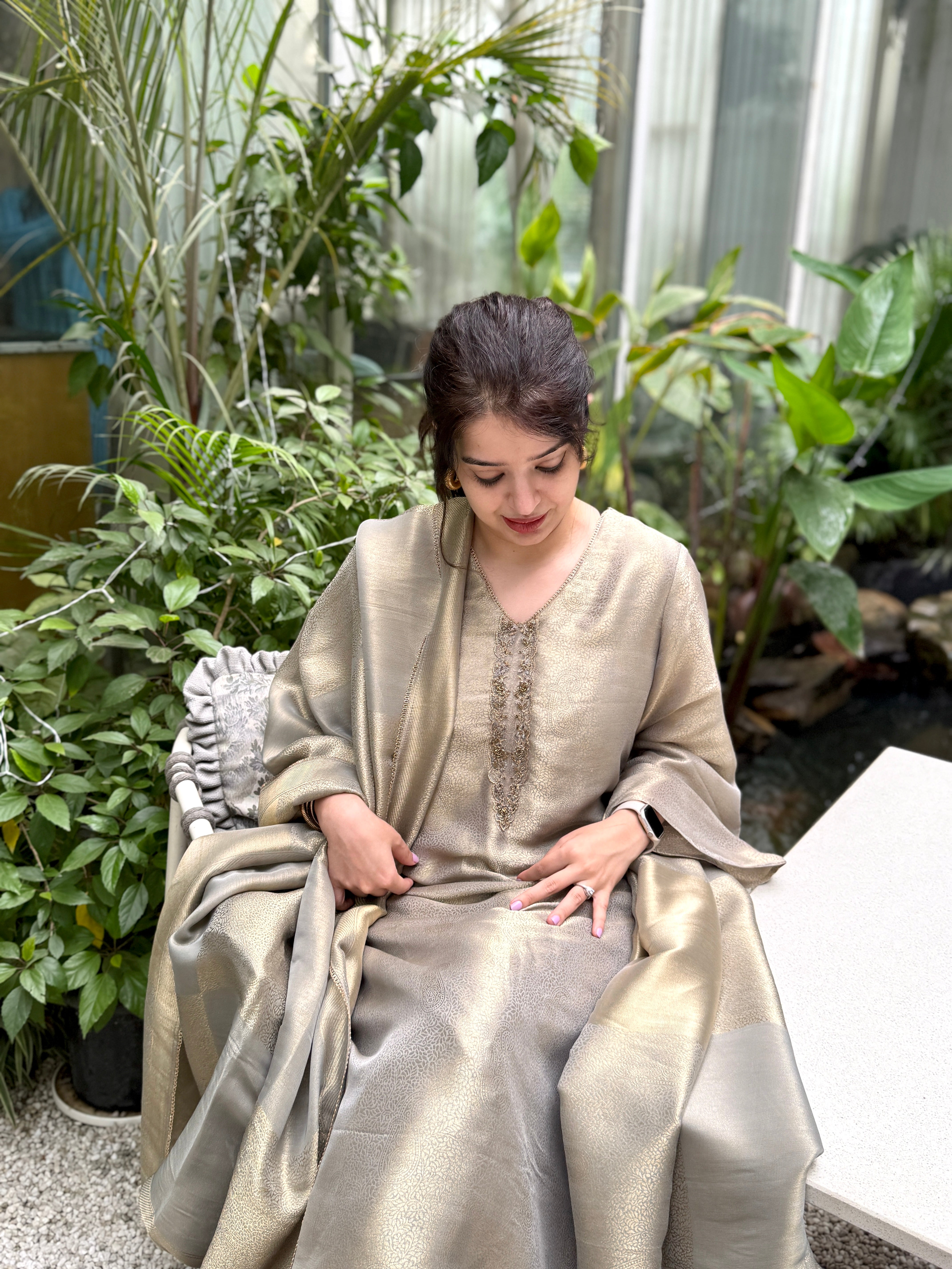 Nargis Grey Tissue Silk Suit Set