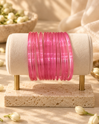 Noori Pink Glass Bangle Set - (12 Bangles)