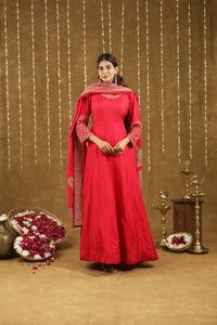 Mahira Red Anarkali Suit Set With Hand Embroidered Work