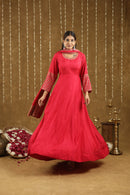 Mahira Red Anarkali Suit Set With Hand Embroidered Work