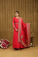 Mahira Red Anarkali Suit Set With Hand Embroidered Work