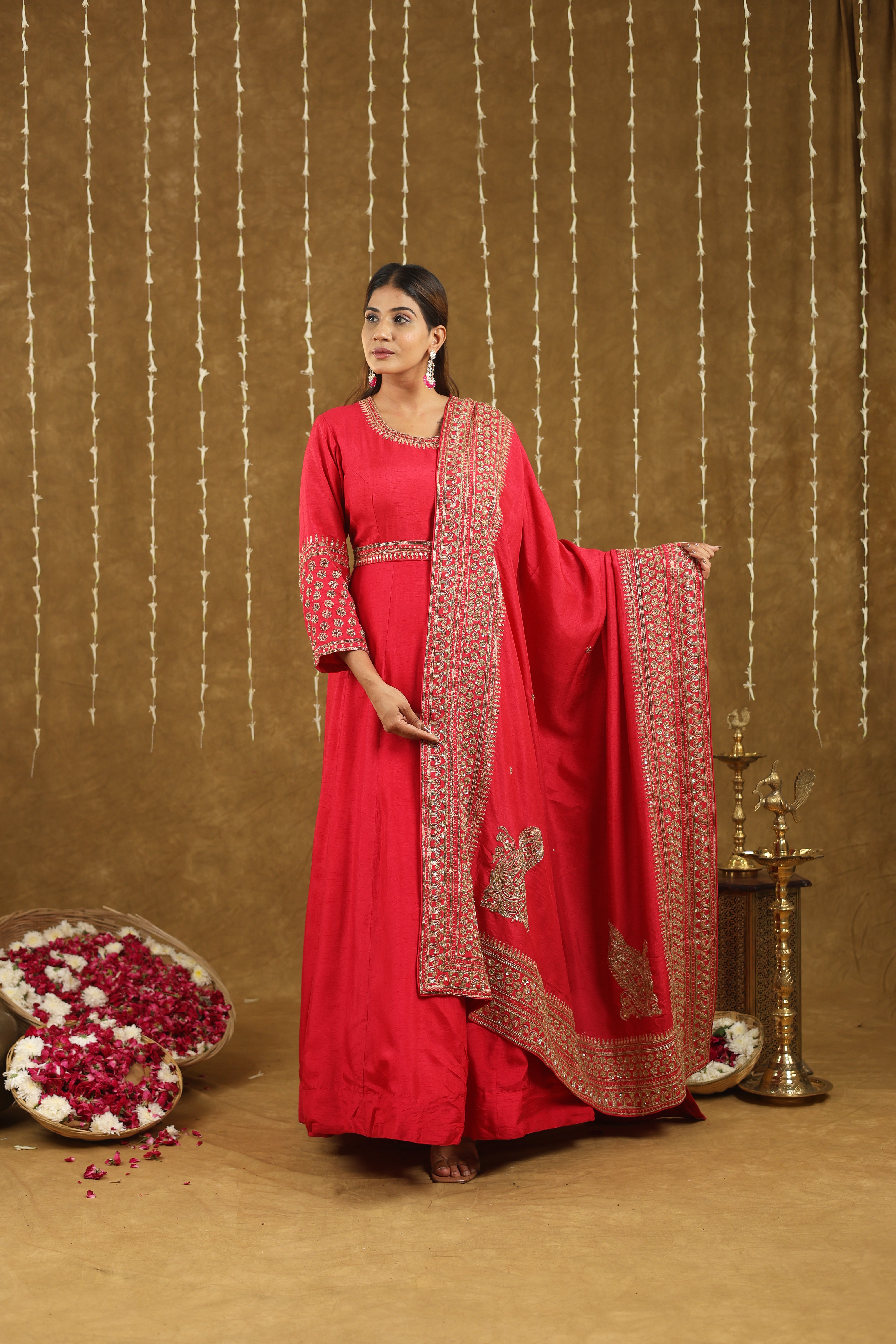 Mahira Red Anarkali Suit Set With Hand Embroidered Work