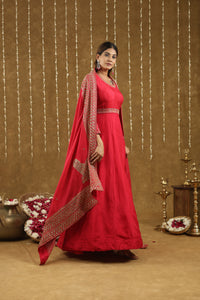 Mahira Red Anarkali Suit Set With Hand Embroidered Work