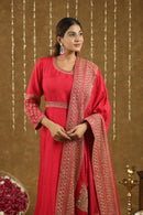 Mahira Red Anarkali Suit Set With Hand Embroidered Work