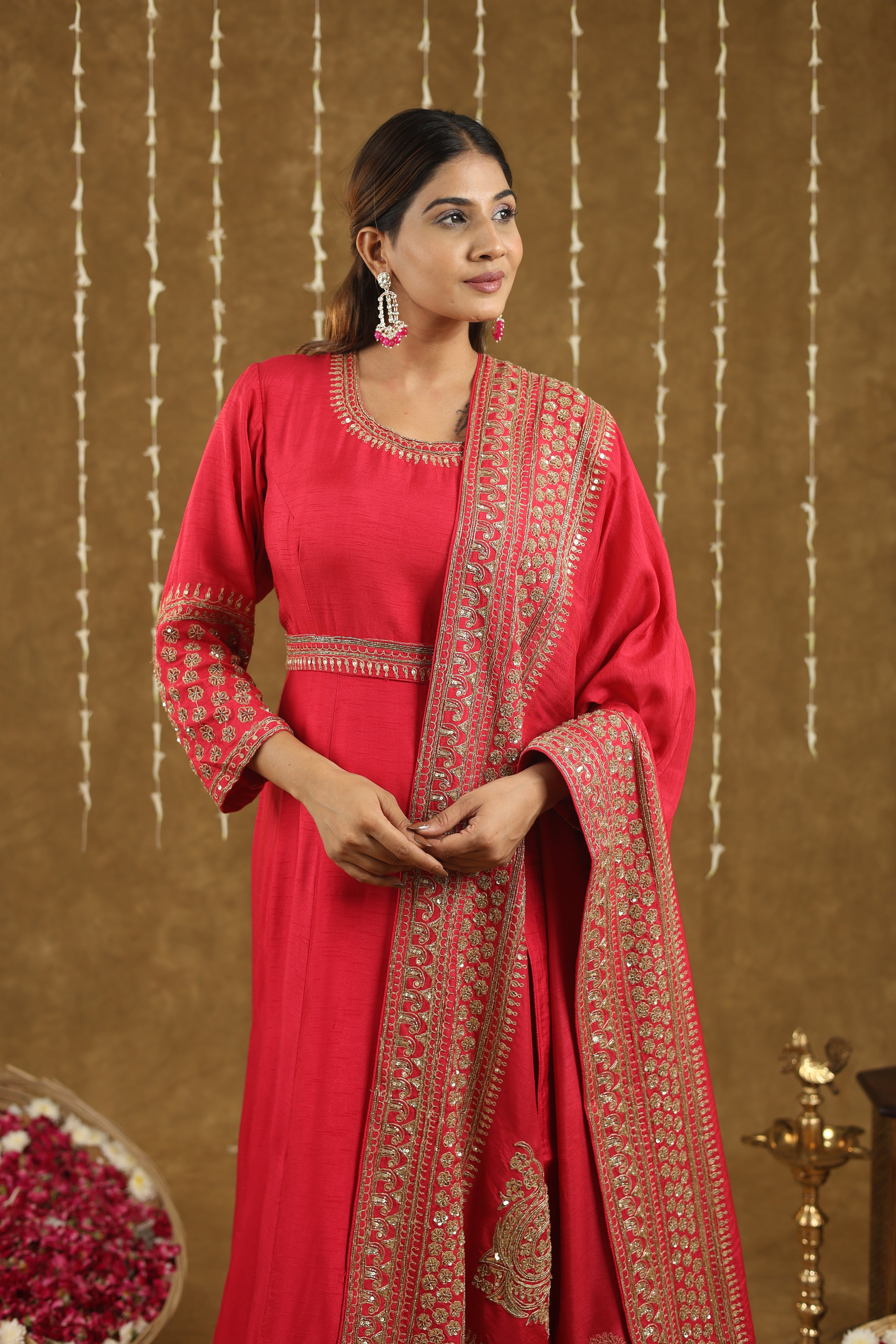 Mahira Red Anarkali Suit Set With Hand Embroidered Work