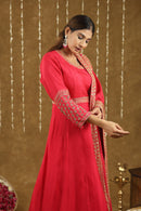 Mahira Red Anarkali Suit Set With Hand Embroidered Work