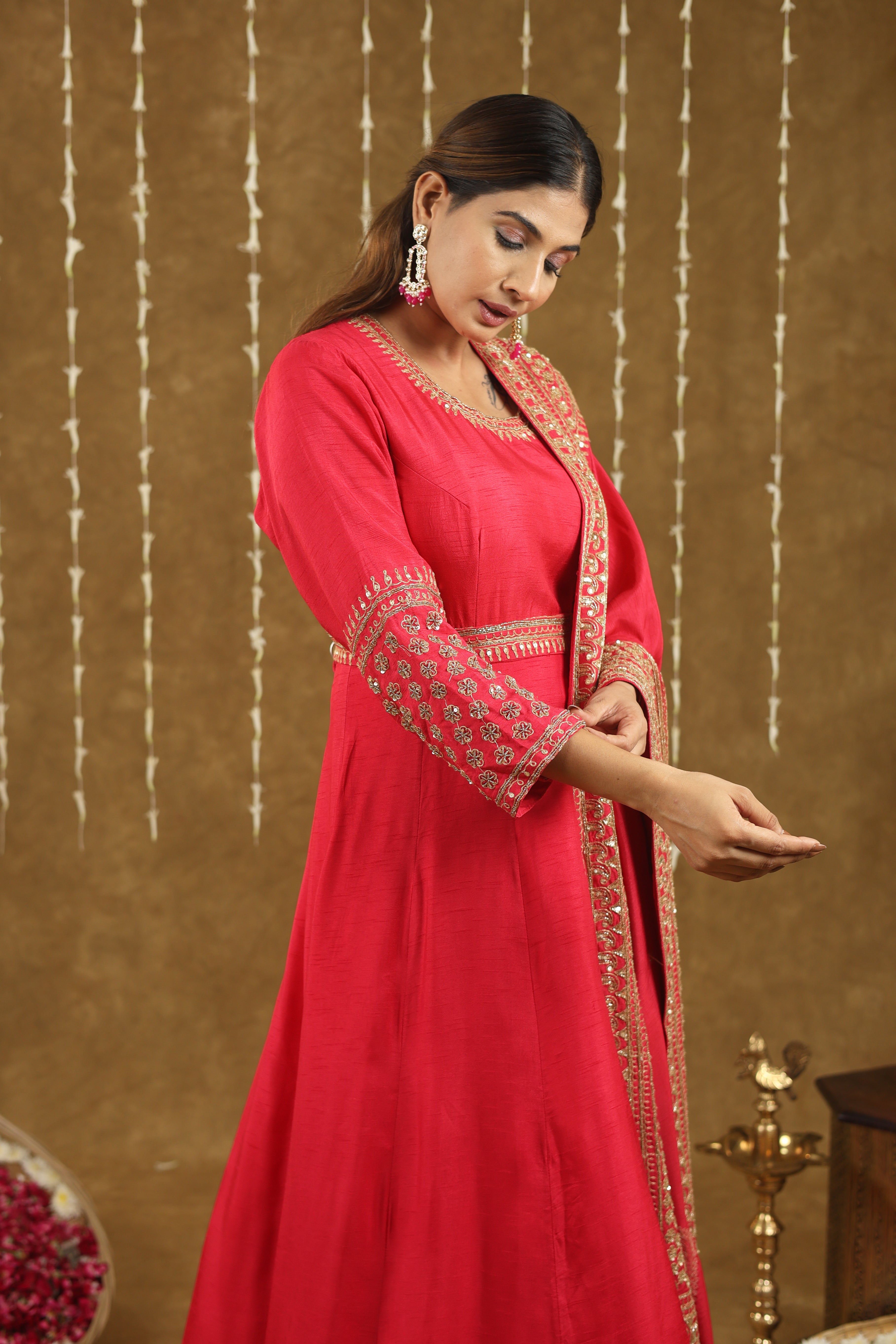 Mahira Red Anarkali Suit Set With Hand Embroidered Work