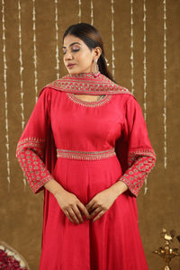 Mahira Red Anarkali Suit Set With Hand Embroidered Work
