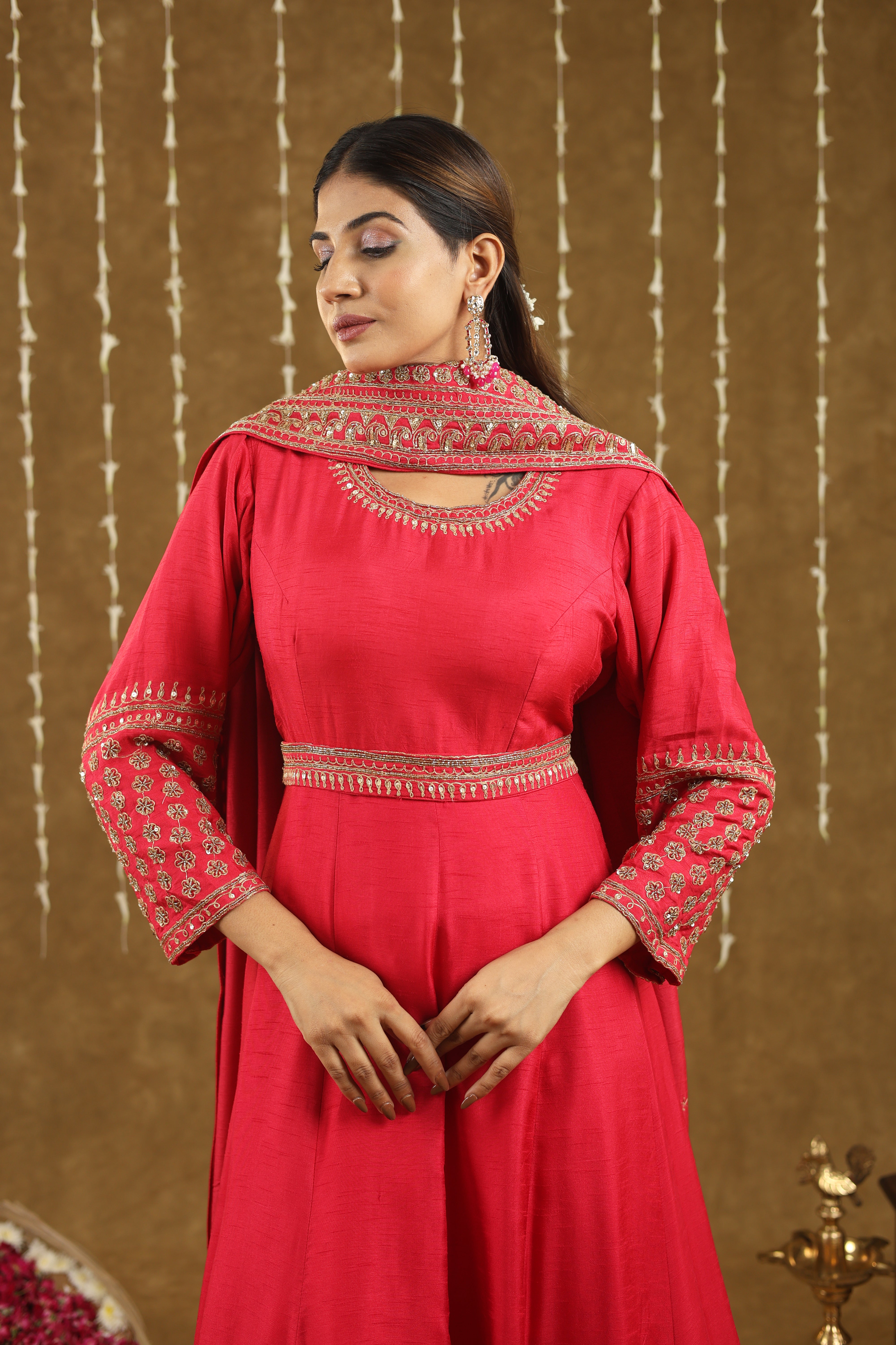 Mahira Red Anarkali Suit Set With Hand Embroidered Work