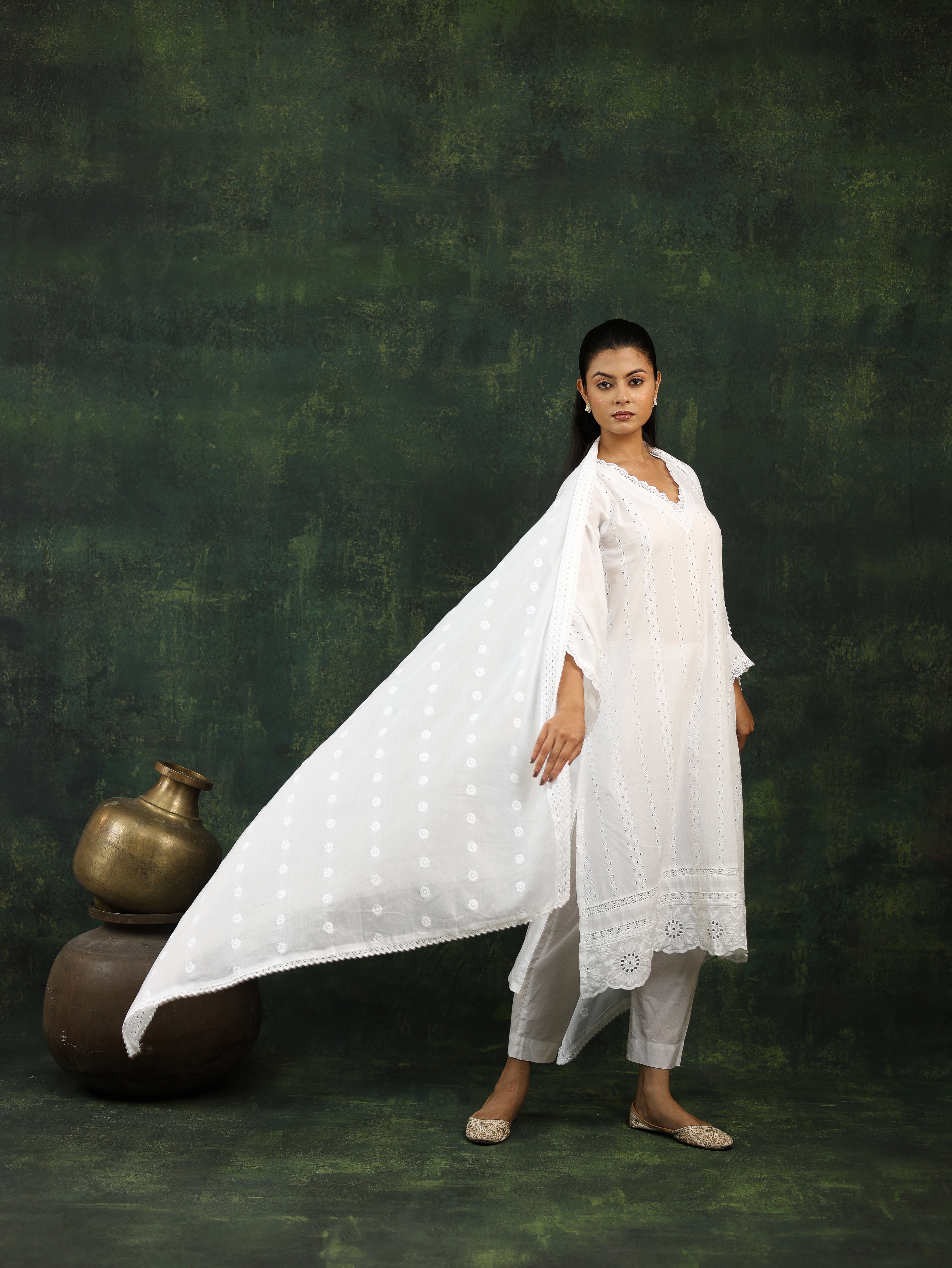 Noor White Kurta Suit Set With Dupatta