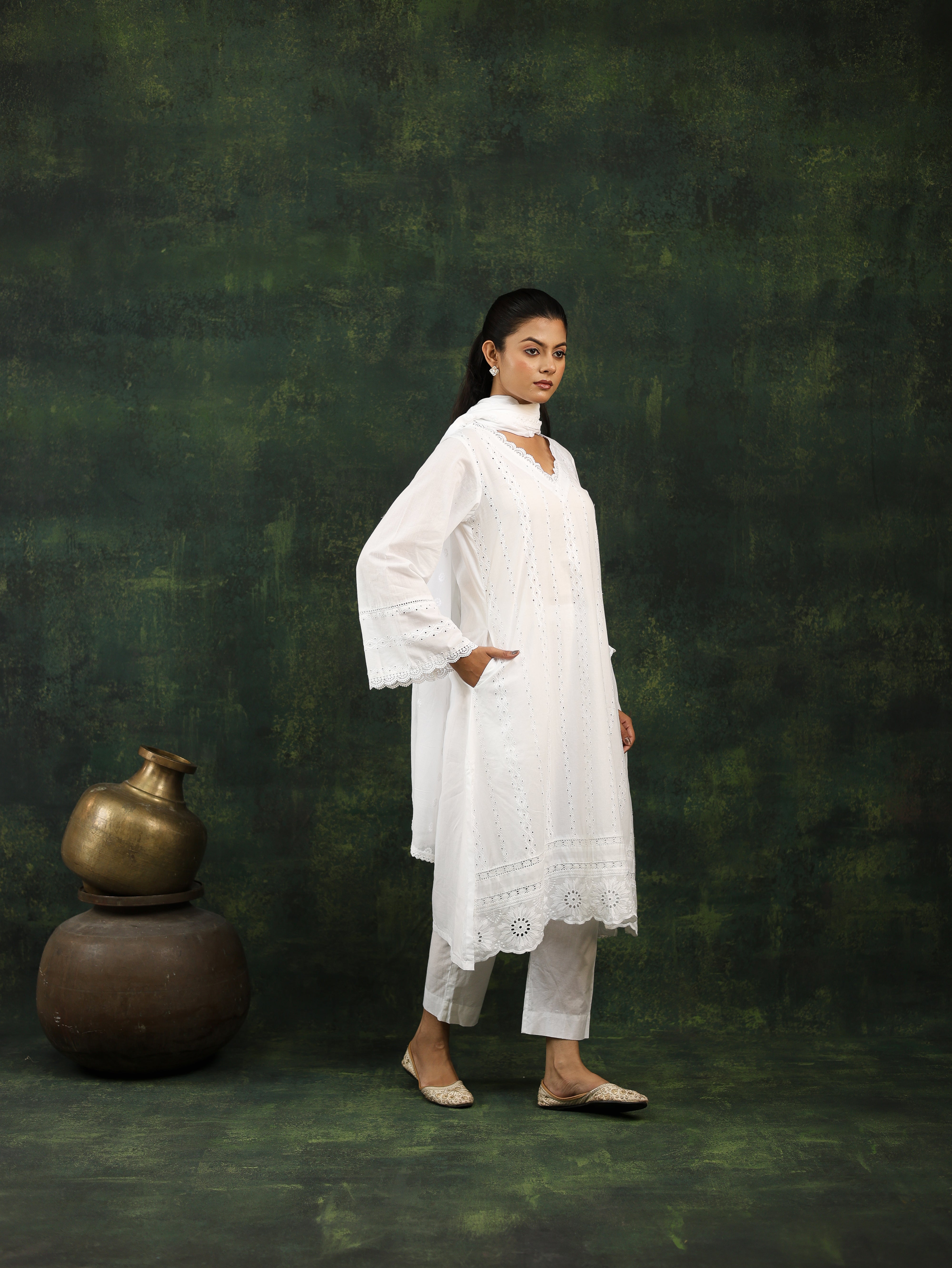 Noor White Kurta Suit Set With Dupatta