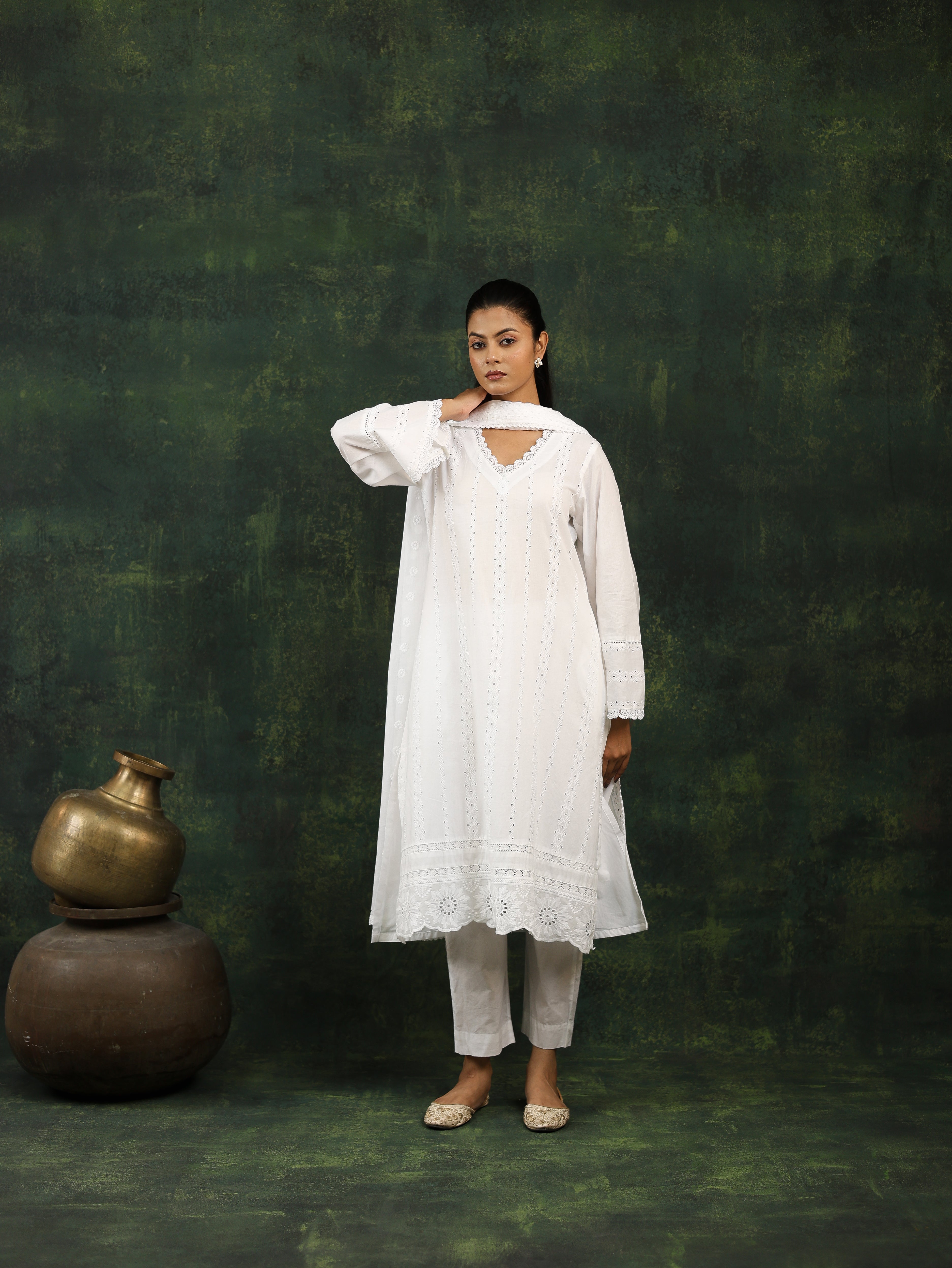 Noor White Kurta Suit Set With Dupatta