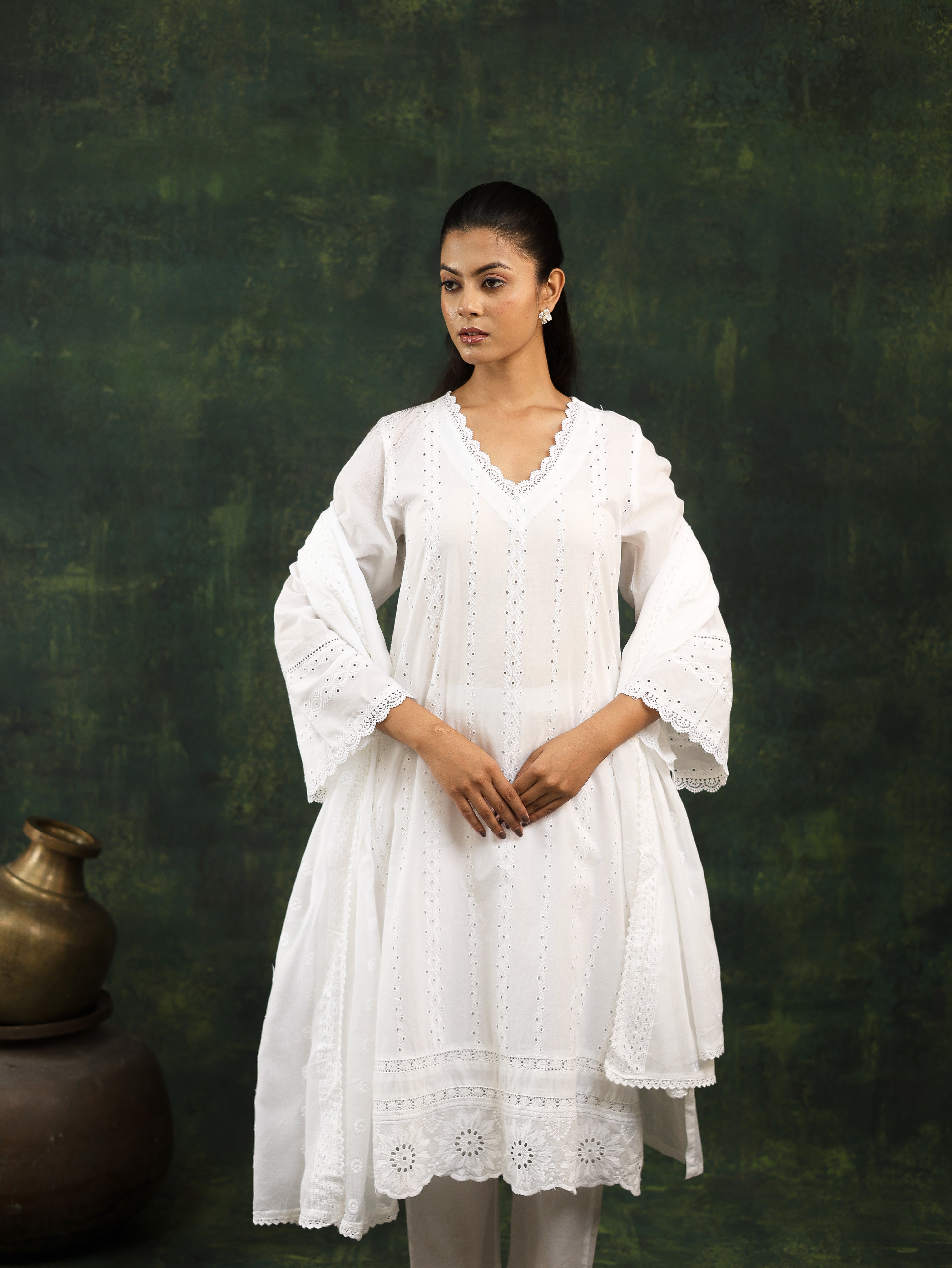 Noor White Kurta Suit Set With Dupatta