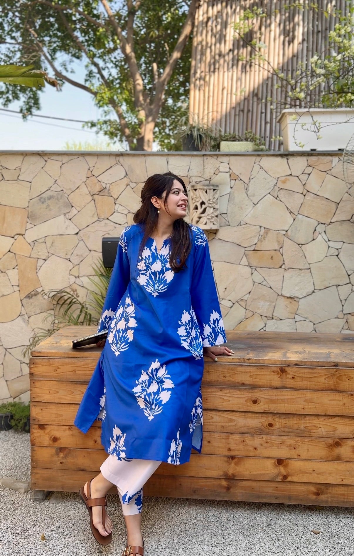 Hania Blue Floral Cotton Kurta Set