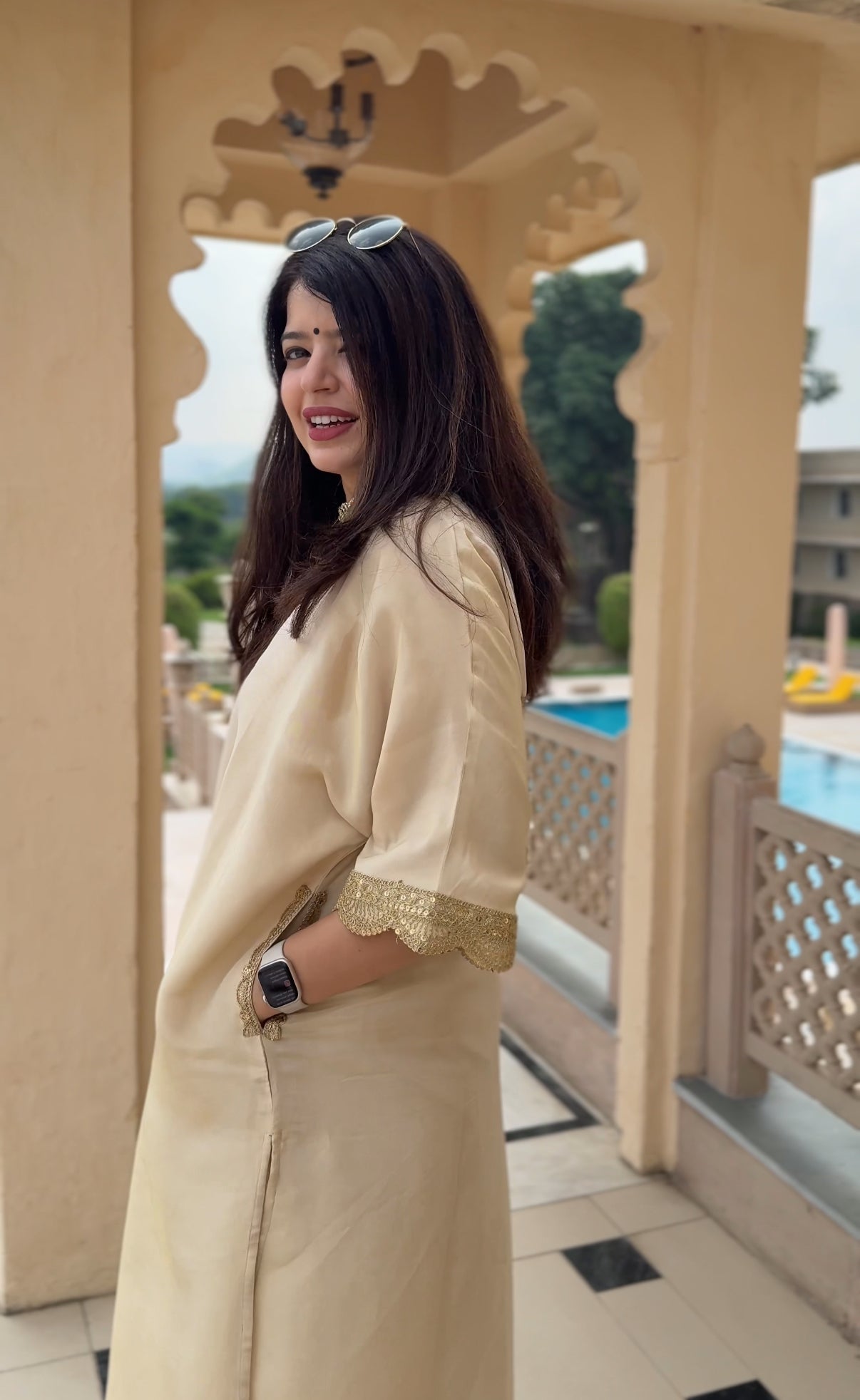 Saba Ivory Tissue Kaftan Set