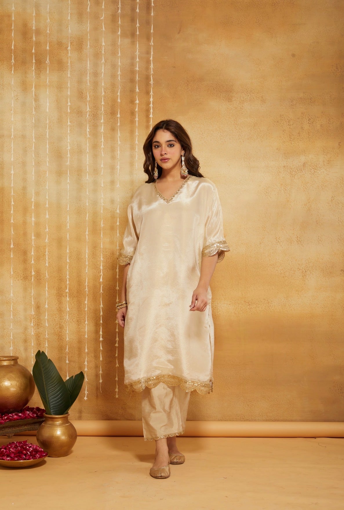 Saba Ivory Tissue Kaftan Set