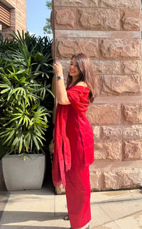 Mahira Red Farshi Suit Set